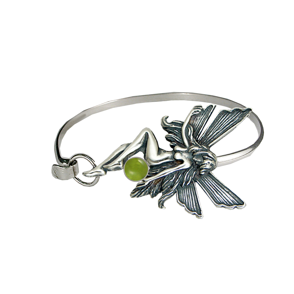 Sterling Silver Fairy Strap Latch Spring Hook Bangle Bracelet With Peridot